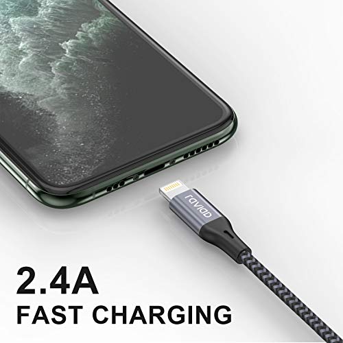 RAVIAD Câble iPhone Chargeur iPhone, [Certifié MFi] Fil Lightning Nylon Tressé Ultra Résistant pour iPhone 13/12/11/Pro…