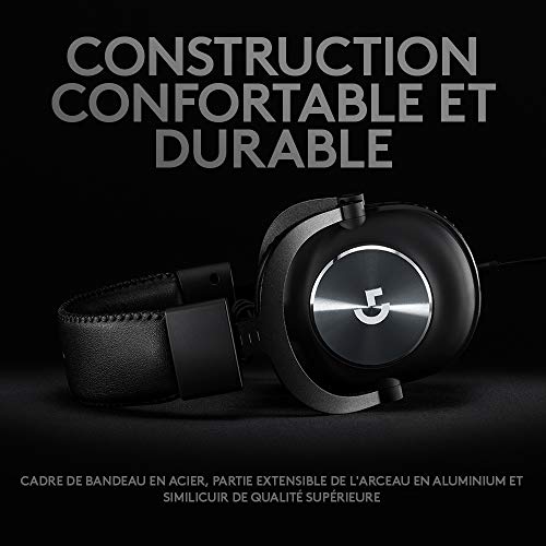 Logitech G PRO Casque Gamer Over-Ear, Transducteurs PRO-G 50mm, Aluminium, Acier et mousse à mémoire de fome…