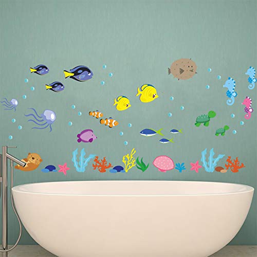 Bande Dessinée sous-Marine Mer Poisson Stickers Muraux pour Enfants Chambres Salle De Bains Home Decor Animaux PVC…