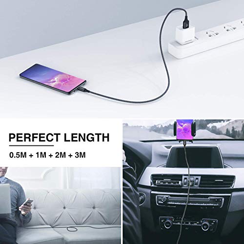 RAVIAD Câble USB Type C, [Lot de 4, 0.5m+1m+2m+3m] USB Cable Type C en Nylon Tressé Chargeur USB C Connecteur pour…