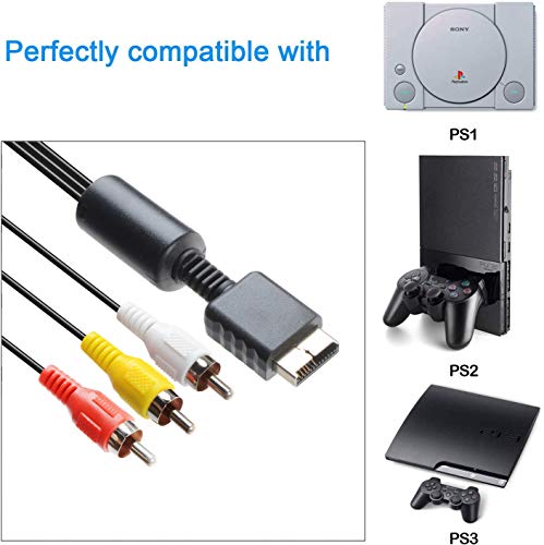 TENINYU Câble audio vidéo RCA – Accessoire de console de jeu – Câble AV pour PS1 PS2 PS3 Playstation – 1,8 m
