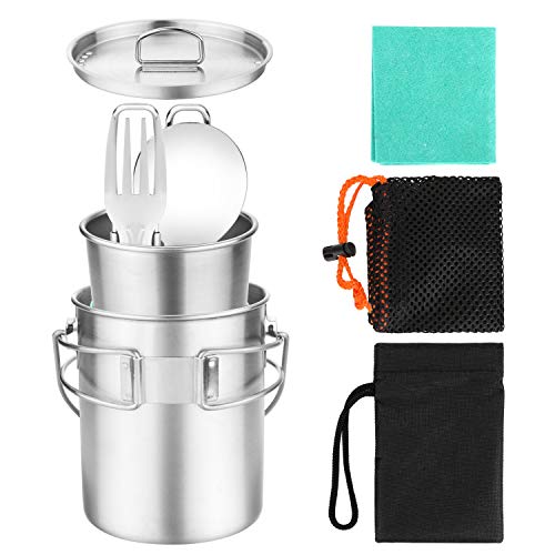 Odoland Multi-PCS Mini Kit de Casseroles Camping, Cookware Kit en Alliage d’Alu, Légère, Durable et Compact avec Tasse…