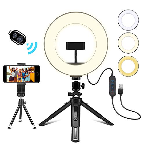 Creatck 8″ LED Ring Light avec trépied, dimmable 3 Modes d’éclairage et 10 luminosité Selfie Desk Makeup Light with Cell Phone Holder USB Live Streaming Circle Light for Youtube Video Photography