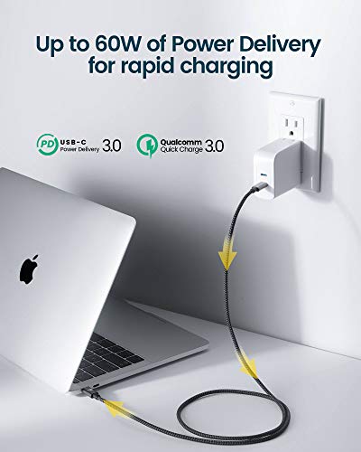 RAMPOW Câble USB C vers USB C 2m, Câble USB C Charge Rapide 60W Power Delivery pour Macbook Pro, iPad Pro 2018, Samsung…