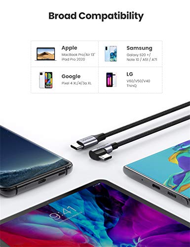 UGREEN Câble USB C vers USB C Coudé PD 60W Charge Rapide Câble Type C 90 Degrés Nylon Tressé Compatible avec MacBook Pro…