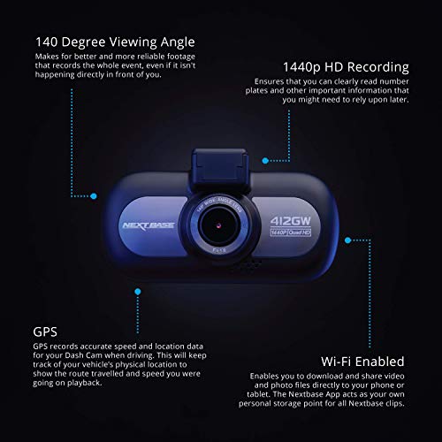 Nextbase 412GW – Appareil Photo numérique intégré dans la Voiture avec Tableau de Bord pour Quad HD 1440p – Angle de…