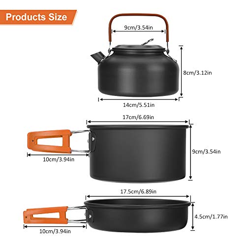 Awroutdoor Casseroles Camping Set, 13 pièces Aluminium Léger Camping Léger Casserole Pan Set avec Sac de Filet…