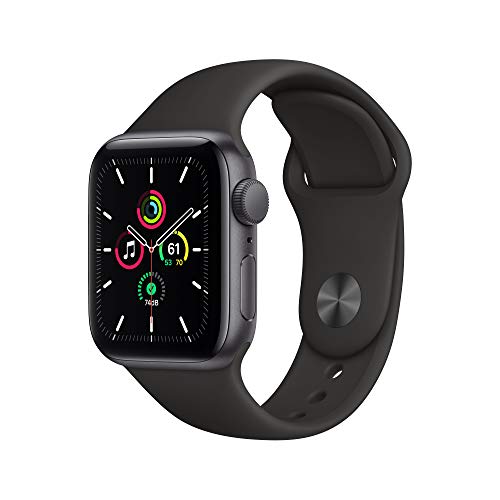 Apple 2020 Watch SE (GPS, 40 mm) Boîtier en Aluminium Gris sidéral, Bracelet Sport Noir