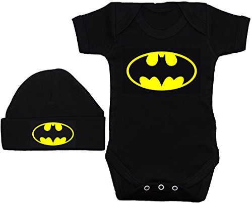 Body bébé Bat/Barboteuse/Gilet/T-Shirt & Beenie Hat Set Batman Noir 0 à 12 Mois