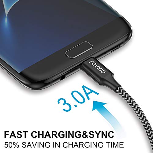 Câble Micro USB, RAVIAD [Lot de 3, 2M] Chargeur Micro USB Nylon Tressé Charge Rapide et Synchro pour Android Samsung…