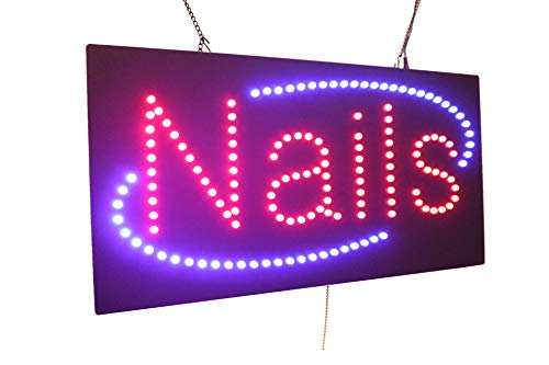Nails Sign, TOPKING Signage, LED Neon Open, Store, Window, Shop, Business, Display, Grand Opening Gift, Manicures…