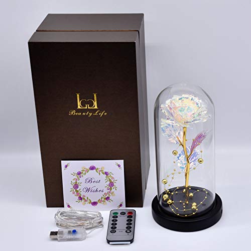 La Belle et la Bête Rose, Cadeaux pour Elle, Cadeaux d’Anniversaire pour Femme, Rose Enchantée dans un Dôme de Verre…