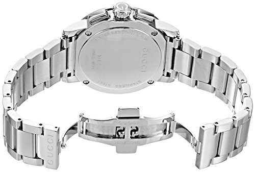 Gucci G- Chrono – Collection Hommes Montre à Quartz pour Femme avec Affichage Chronographe Cadran Noir et Bracelet en Acier Inoxydable Argenté ya101204