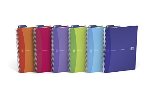 Oxford Office My Colours Lot de 5 Cahiers à Spirales Format A4 (21 x 29,7cm) 180 Pages Lignée 7mm Couvertures Polypro…