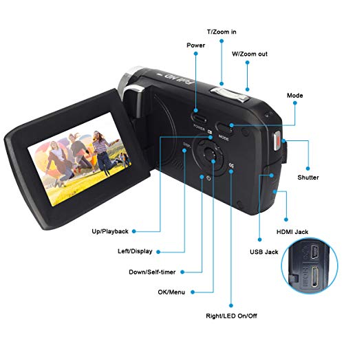 Vmotal Caméscope numérique HG8250 FHD 1080P 24MP Caméra vidéo à écran Rotatif à 270 degrés Caméscope pour Enfants…