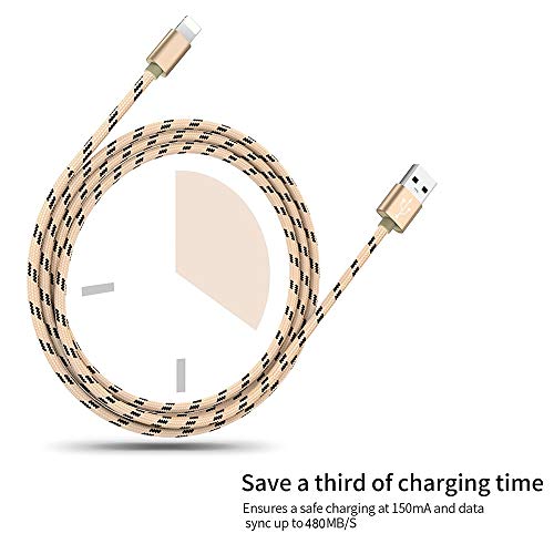 Luvfun 3-Pack Câble pour iPhone, 1m+2m+3m Nylon Tressé Câble Chargeur iPhone avec Aluminium Connecteur Résistant (Or…
