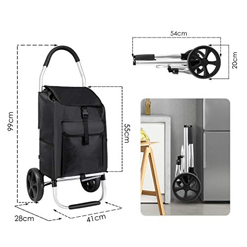mfavour 45L Poussette de Marché, Pliable Chariot de Courses, Caddie à 2 Roues Grands Résistant à l’eau (Noir)