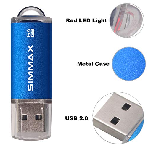 SIMMAX Clé USB 64 Go Lot de 3 Mémoire Stick USB 2.0 Flash Drive Stockage Disque Pendrive (64Go Rose Bleu Vert)
