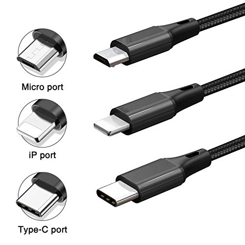 AVIWIS Multi Câble de Chargeur, 1.2M Nylon 3 en 1 Multiple Câble de Chargement avec Micro USB Type C Phone Connecteur…
