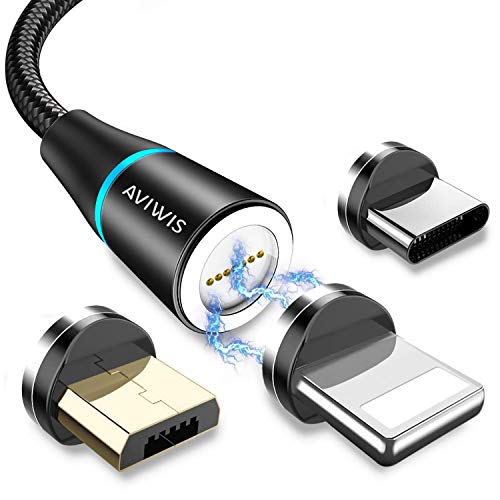 Câble de Chargeur Magnétique, 3 en 1 3A Charge Rapide et Synchro Données Câble Aimanté avec Micro USB, Type C, Ip…