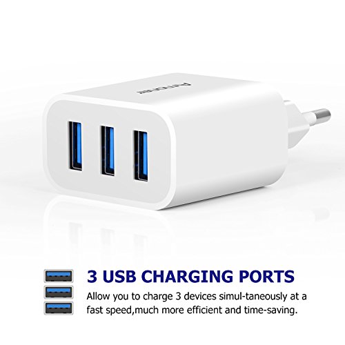 Chargeur Secteur USB 3 Ports Universel Chargeur Mural (5V 3A Max) Adaptateur USB Universel pour Apple iOS, Android…