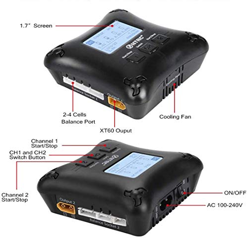 RUIZHI Chargeur LiPo H4AC Duo Chargeur Balance LiPo Mini RC Chargeur de Batterie Dual Port 20Wx2 2Ax2 pour Batteries…