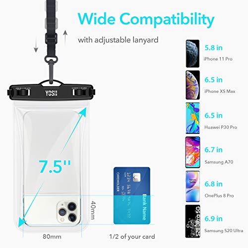 YOSH IPX8 Pochette Etanche Smartphone, Pochette Telephone Etanche Flottante avec Cordon pour iPhone 11 Pro Max XS XR X 8…