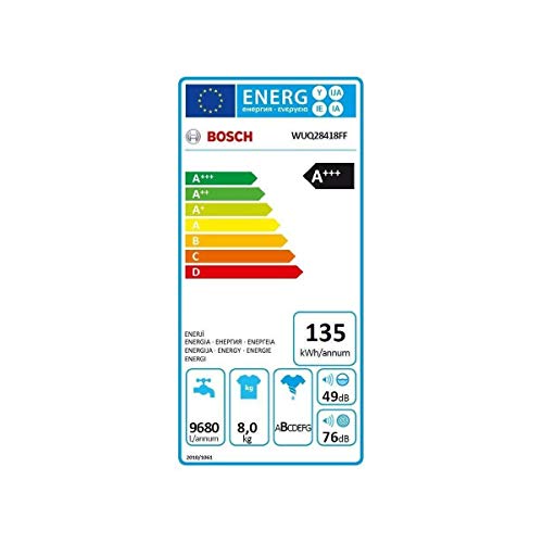 Lave linge Hublot Bosch WUQ28418FF – Lave linge Frontal – Pose libre – capacité : 8 Kg – Vitesse d’essorage maxi 1400 tr…