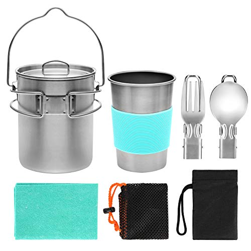 Odoland Multi-PCS Mini Kit de Casseroles Camping, Cookware Kit en Alliage d’Alu, Légère, Durable et Compact avec Tasse…