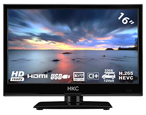 HKC 16M4 téléviseur LED 16 Pouces (TV 39,6cm) Triple Tuner (DVB-C/T / T2 / S / S2), CI+, HDMI, USB, Chargeur de Voiture…