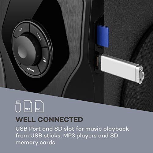 Auna Concept 720 5.1 – Système d’enceintes , Subwoofer OneSide intégré de 6,5″ , 5 x Enceintes Satellites de 3″ , 95 Watts de Puissance RMS , Port USB , Mémoire SD , Noir