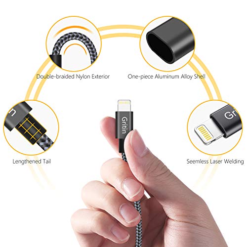 Gritin Câble iPhone [MFI Certifié Apple], 2M Câble Lightning vers en Nylon Tressé Charge Rapide Synchro Chargeur iPhone…