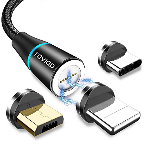 RAVIAD Câble Multi Chargeur Magnétique, 3 en 1 Multi Chargeur Aimanté en Nylon Tressé Câble Micro USB Type C pour…