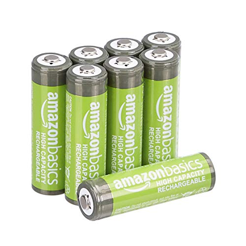 Amazon Basics Piles Rechargeables AA Haute Capacité, 2400 mAh, pré-chargées – Lot de 8
