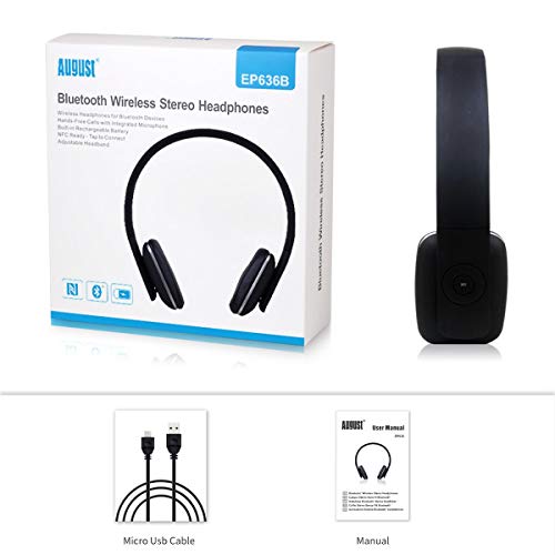 Casque Bluetooth Sans Fil Noir aptX – August EP636 – Homme Femme NFC Micro Audio Stéréo Supra Aural Ultra-léger…