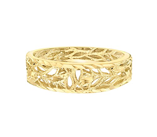 Carissima Gold 9ct Yellow Gold Diamond Cut Open Leaves Band Ring