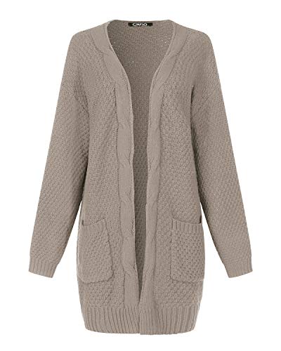 CNFIO Femmes Cardigan Pull Outwear Manches Longues et Décontracté Tricoté Sweaters avec Poches