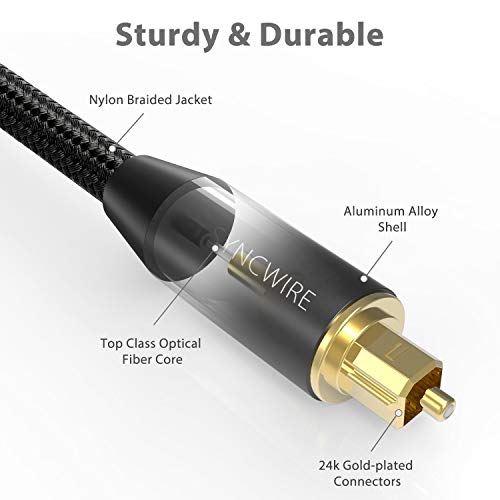 Câble Optique Audio Numérique Toslink – Syncwire Câble Fibre Optique en Nylon Tressé [Plaqué Or] pour HiFi Home Cinéma…