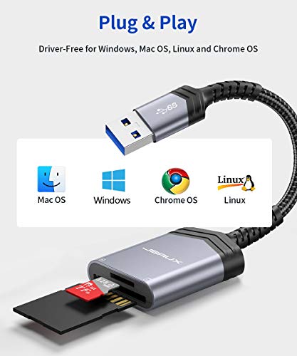 JSAUX Lecteur de Carte SD Adaptateur de Lecteur de Carte mémoire SD/TF à Double Fente Haute Vitesse Card Reader USB 3.0…