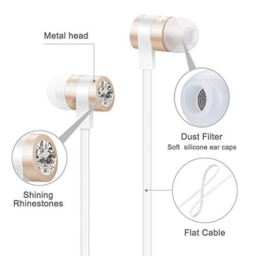 Quntis Antibruit Ecouteur Intra-Auriculaires avec Blanc Diamant Brillant Kit Piéton Stéréo Filaire pour Téléphone…