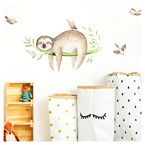 Little Deco Tatouage Mural Paresseux sur Branches & Oiseaux I (LxH) 62 x 40 cm I Nursery Baby Room Stickers muraux…