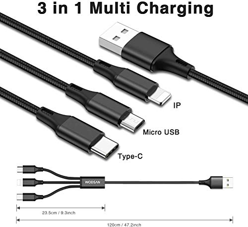 AVIWIS Multi Câble de Chargeur, 1.2M Nylon 3 en 1 Multiple Câble de Chargement avec Micro USB Type C Phone Connecteur…