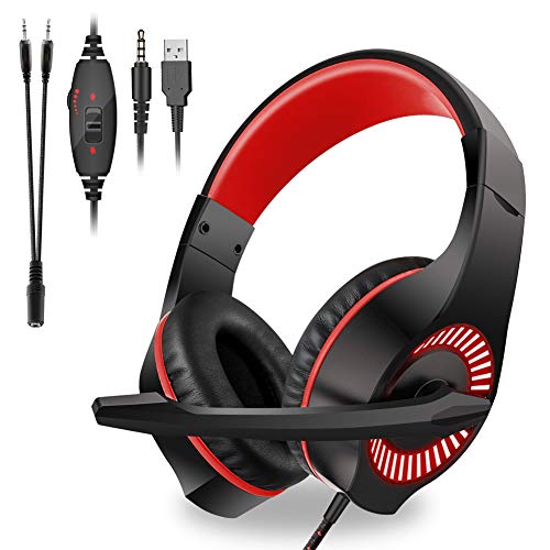 Casque Gaming PS4 Gamer Audio Filaire Anti Bruit PC avec Micro Xbox One Stereo Basse Son 7.1 Surround Réglable 3.5mm…