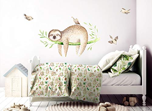 Little Deco Tatouage Mural Paresseux sur Branches & Oiseaux I (LxH) 62 x 40 cm I Nursery Baby Room Stickers muraux…