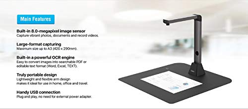 Home Office-Viisan VS8300 Scanner de Documents A3 (420x290mm) Résolution 3264×2448. OCR. Pliable et Portable