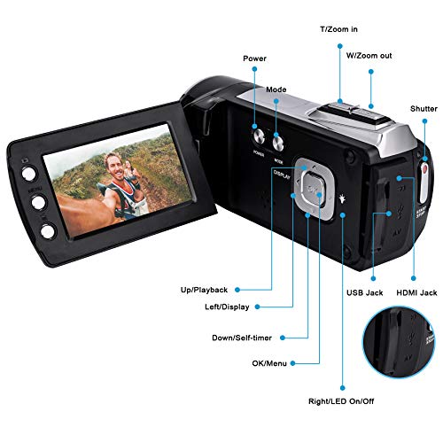 Vmotal HG8162 [Mise à Jour] 2,7K Caméscope numérique 1080P FHD / 2,7″ écran TFT LCD/caméscope Rotatif à 270 degrés Caméra pour Enfants/Adolescents/Élèves/Débutants/Les Personnes âgées Cadeau