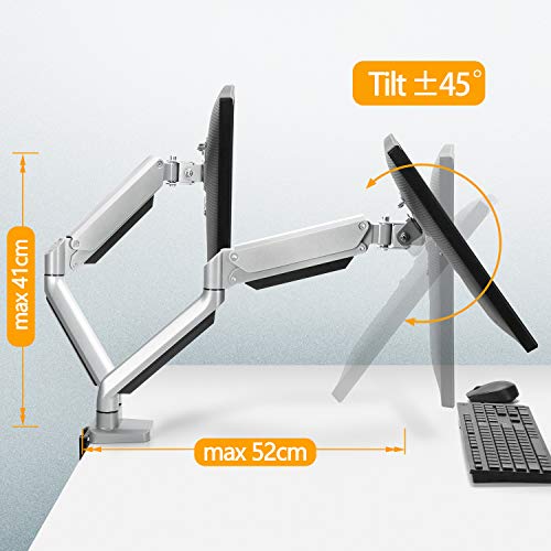 ErGear Support Ecran PC 2 Ecran pour 13″-32″, Bras pour Écrans avec Technologie Innovante de Ressort à Gaz, Bras Ecran PC 2 Ecran pour Écrans Plats Incurvés, VESA 75/100mm, Poids Max 8KG