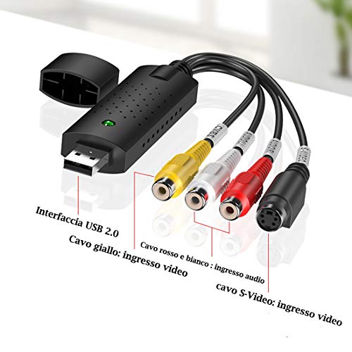 Tech Stor3 Numériseur Audio/Video USB 2.0 Version 2020 + Adaptateur péritel + câbles RCA, Compatible Windows 10, VHS…