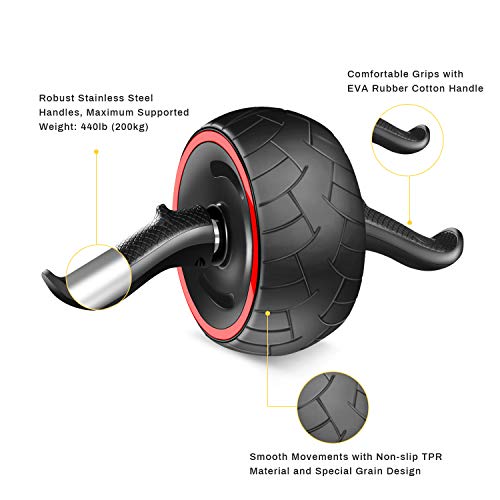 Roues AB, Cyiecw AB Roller-Roue Exercice pour Abdominaux avec Tapis épais pour Genoux AB-Rouleau Roue Trainer Pro…