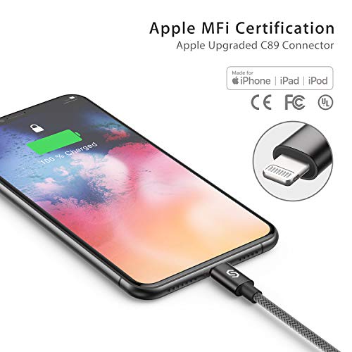 Syncwire Chargeur iPhone Câble 2M -[Ultra Résistante Fibre |C89 Certifié Apple Mfi |Charge Rapide 2.4A] Cordon d…